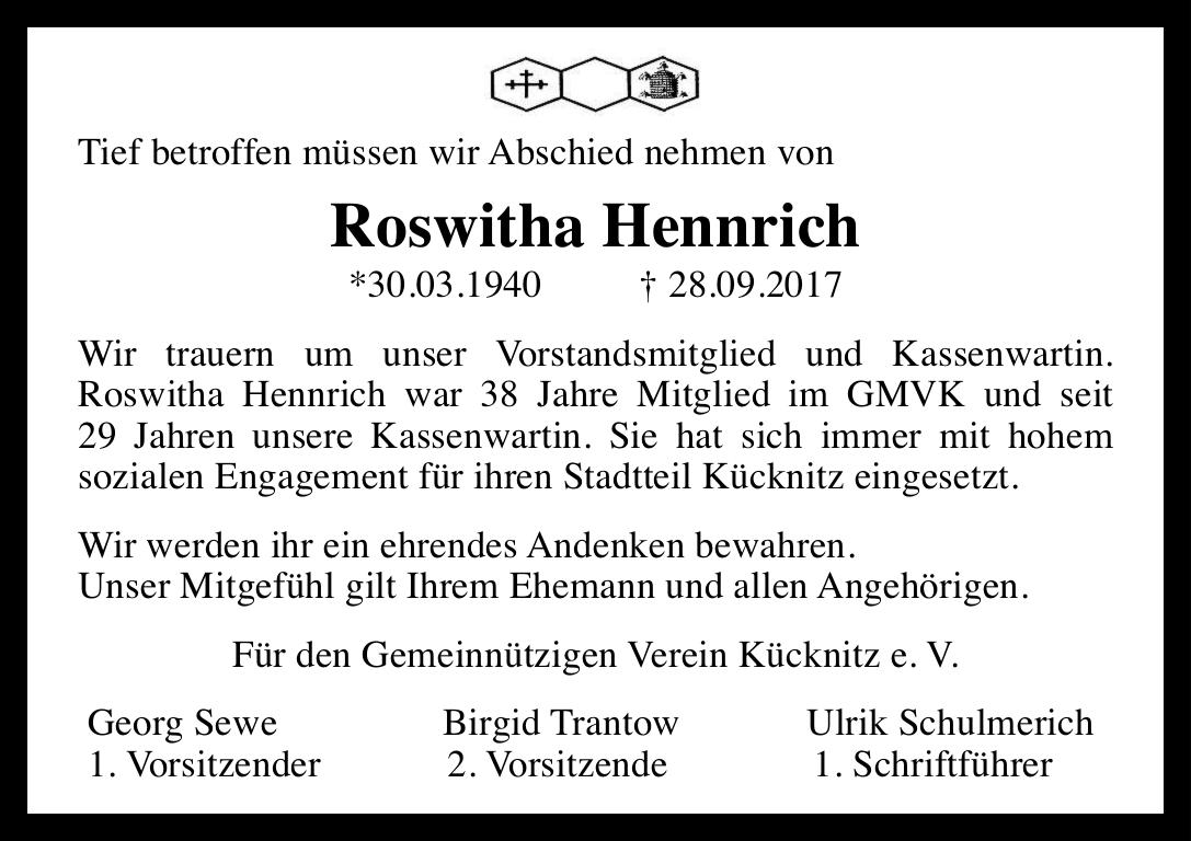 Nachruf Roswitha